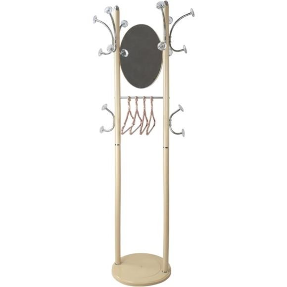 Coat Rack Freestanding with Mirror and 4 PCS Standard Hangers (Champagne)